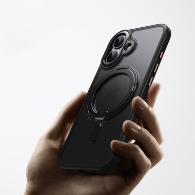 Juodas matinis dėklas Apple iPhone 17 Tech-Protect Magring Magsafe su kamera ir žiedu