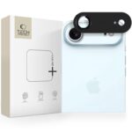 Juoda galinės kameros apsauga Apple Iphone 17 Air Tech-Protect Camfull Fit+ šalia telefono ir pakuotės