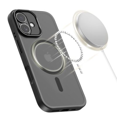 Juodas matinis dėklas Apple Iphone 17 su Magsafe magnetiniu plokščiu įrenginiu