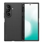 Juodas dėklas Samsung Galaxy Z Fold 7 su tekstūruota paviršiaus danga ir pieštuko laikikliu