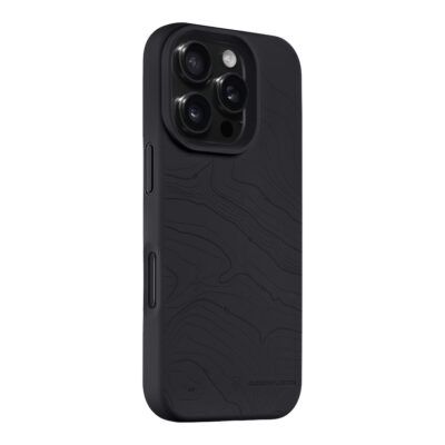 Juodas dėklas telefonui Apple Iphone 16 Pro su reljefiniu raštu ir kameros apsauga