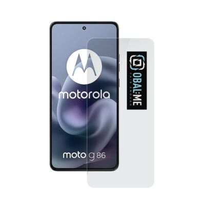 Skaidrus apsauginis ekrano stikliukas Motorola G86 su OBAL:ME logo šone