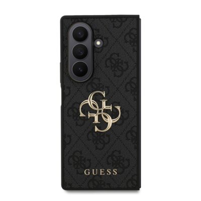 Pilkas originalus dėklas Guess PU su metalo logotipu Samsung Galaxy Z Fold 7 telefonui
