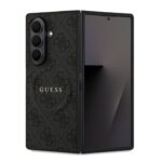 Juodas dėklas Guess PU Leather Samsung Galaxy Z Fold 7 telefonui su magnetiniu žiedu