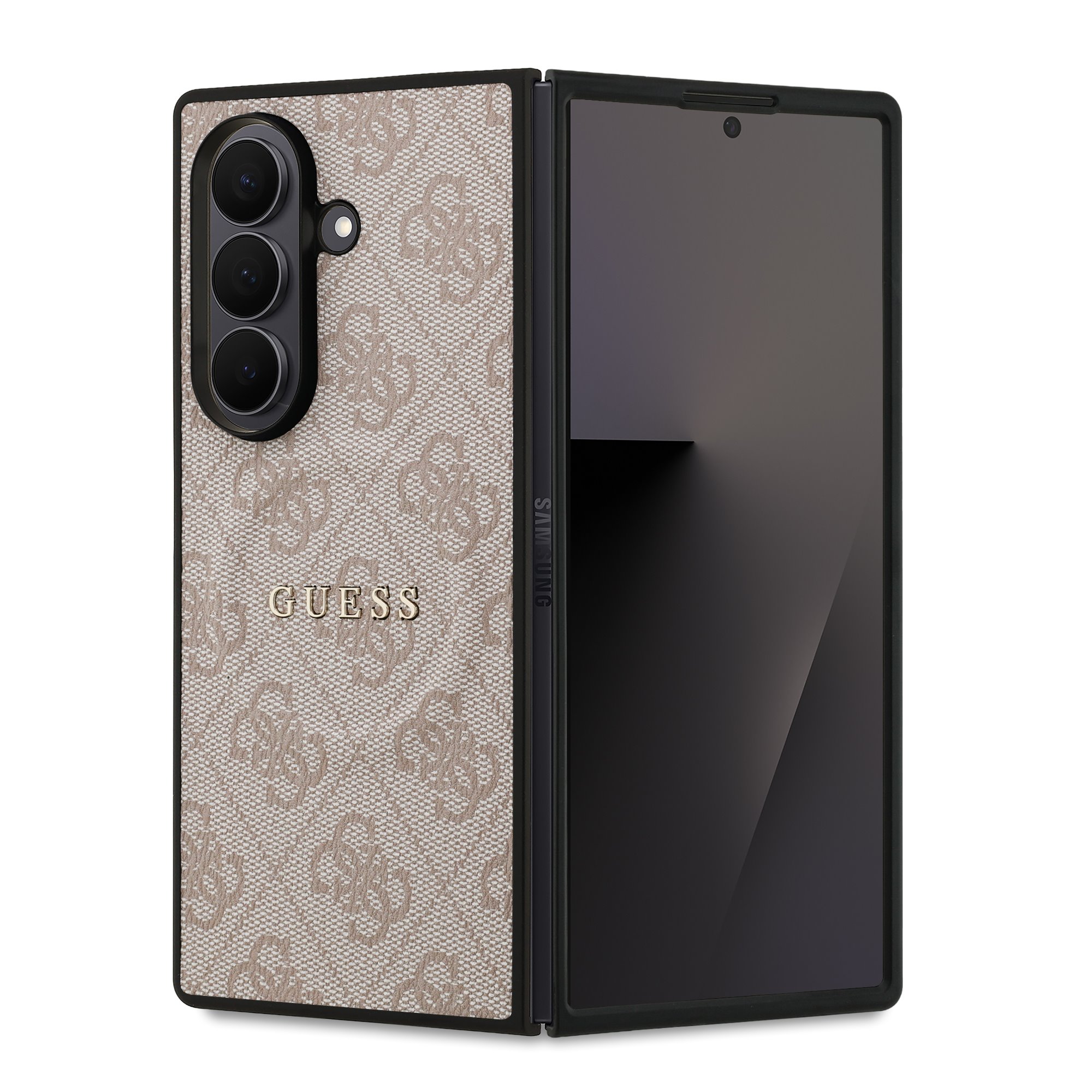 Rausvas dėklas Guess PU Leather 4G MagSafe Samsung Galaxy Z Fold 7 Rausvas dėklas Guess PU Leather 4G Colored Ring MagSafe telefonui Samsung Galaxy Z Fold 7 su raštu ir metaliniu logotipu