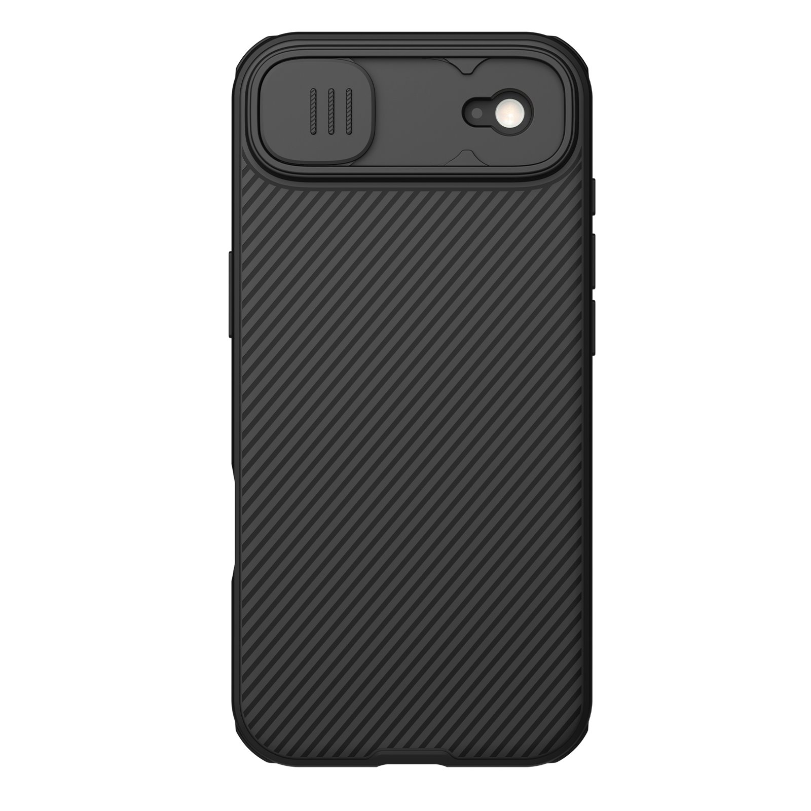Juodas dėklas Apple iPhone 17 Air Nillkin Camshield Juodas dėklas Apple iPhone 17 Air Nillkin Camshield su kameros uždengimo slidinėjimu ir diagonalios tekstūros paviršiumi