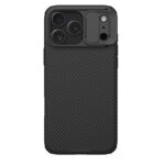 Juodas dėklas Apple iPhone 17 Pro Max Nillkin Camshield su tekstūru ir fotoaparato apsauga