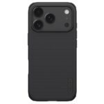 Juodas dėklas Nillkin Super Frosted PRO Magnetic telefonui Apple iPhone 17 Pro Max su tekstūruota nugarėle ir trimis kamera atverstais objektyvais