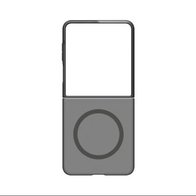 Juodas frost originalus dėklas Samsung Galaxy Z Flip 7 su ryškiu apsauginiu magnetiniu žiedu gale