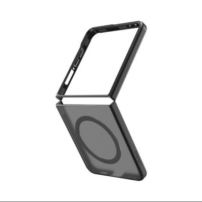 Juodas frost originalus dėklas Samsung Galaxy Z Flip 7 GP-FPF766PGB Spigen Capella Magnetic atverstas