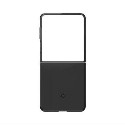 Juodas originalus dėklas Samsung Galaxy Z Flip 7 GP-FPF766PGA Spigen ThinFit Magnetic dalinai matomas iš priekio