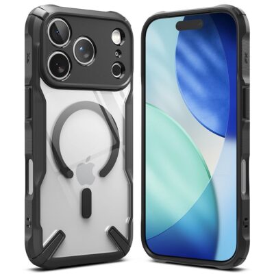 Juodas dėklas Apple Iphone 17 Pro Max Ringke Fusion X Magnetic Magsafe su permatomu nugarėle ir magnetu