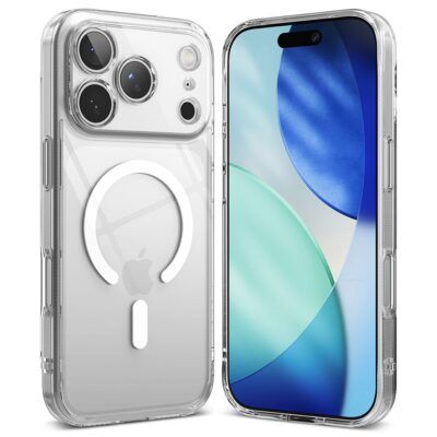 Skaidrus deklas Apple Iphone 17 Pro Ringke Fusion Magnetic Magsafe su magnetiniu ziedu ir apsauga priekyje bei gale