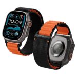 Juoda ir oranžinė ilga apyrankė Apple Watch su nailono tekstūra ir bangelių raštu