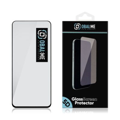 Juodas apsauginis ekrano stikliukas Motorola G56 OBALME 5D Glass Screen Protector pakuotėje ir stikliukas