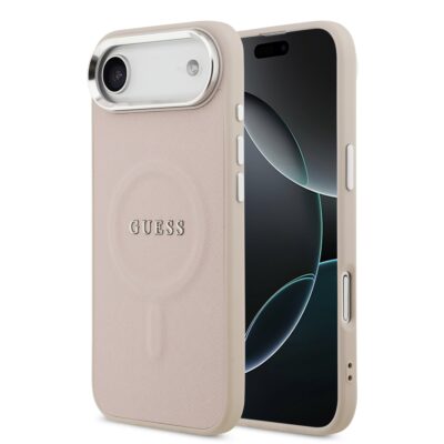 Rausvas originalus dėklas Guess PU Saffiano MagSafe telefonui Apple Iphone 17 Air