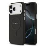 Juodas originalus dėklas Guess PU Saffiano MagSafe Apple Iphone 17 Pro Max telefonui