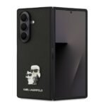 Juodas originalus dėklas Karl Lagerfeld PU Saffiano Karl and Choupette telefonui Samsung Galaxy Z Fold 7 su reljefiniu paviršiumi ir metaliniu logotipu
