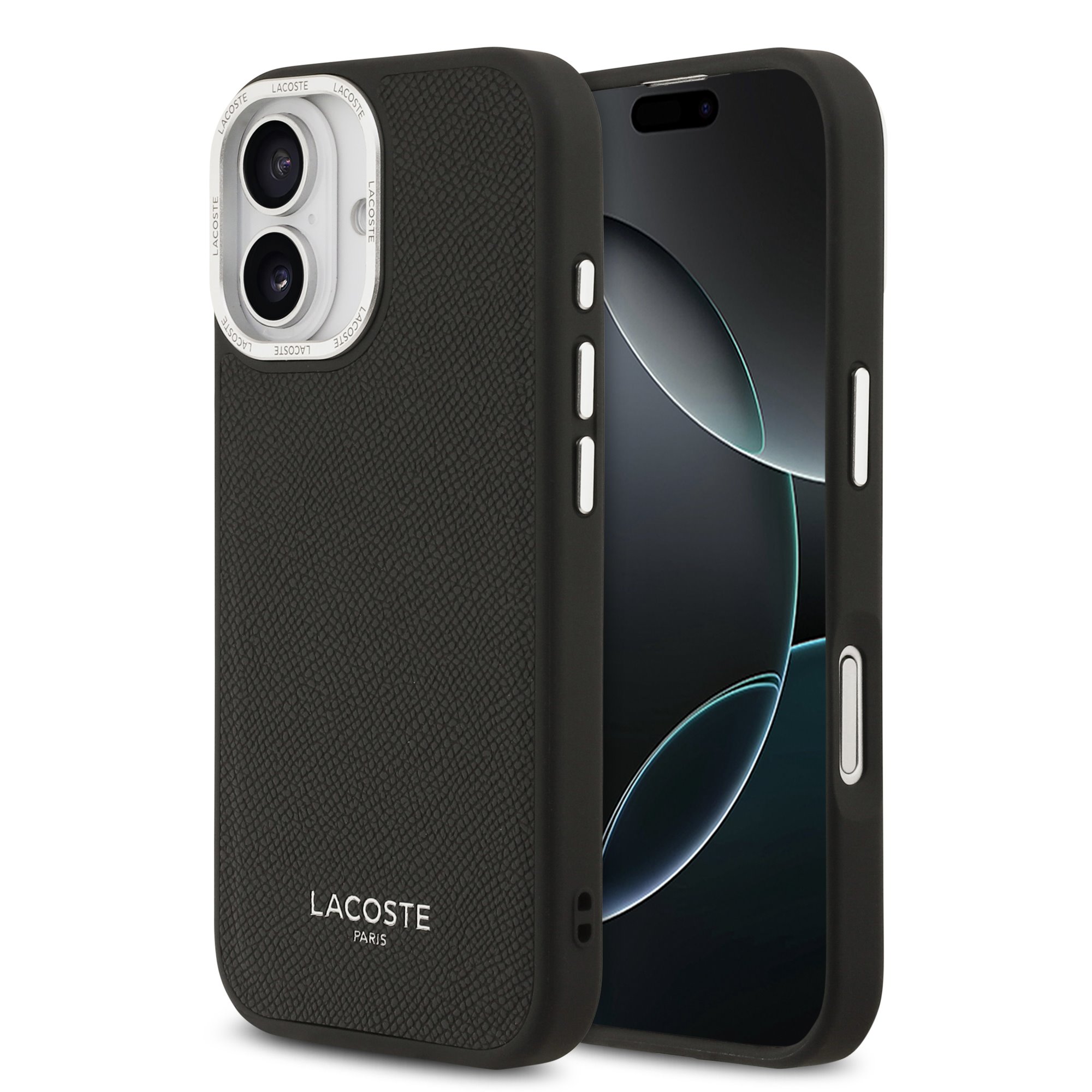 Juodas originalus dėklas Lacoste PU Leather Champs Elysees MagSafe telefonui Apple iPhone 17 Juodas originalus dėklas Lacoste PU Leather Champs Elysees MagSafe telefonui Apple iPhone 17 su tekstūruota oda ir metaliniu kameros rėmeliu