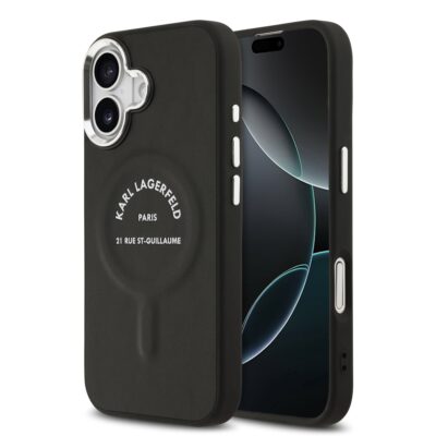 Juodas originalus dėklas Karl Lagerfeld PU su RSG logotipu MagSafe telefonui Apple Iphone 17