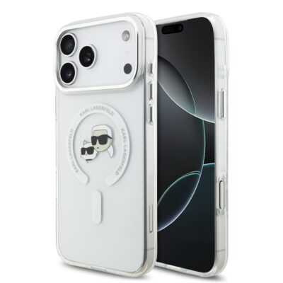 Skaidrus dėklas telefonui Apple Iphone 17 Pro Max Karl Lagerfeld IML K&CH Heads su magnetiniu rėmeliu