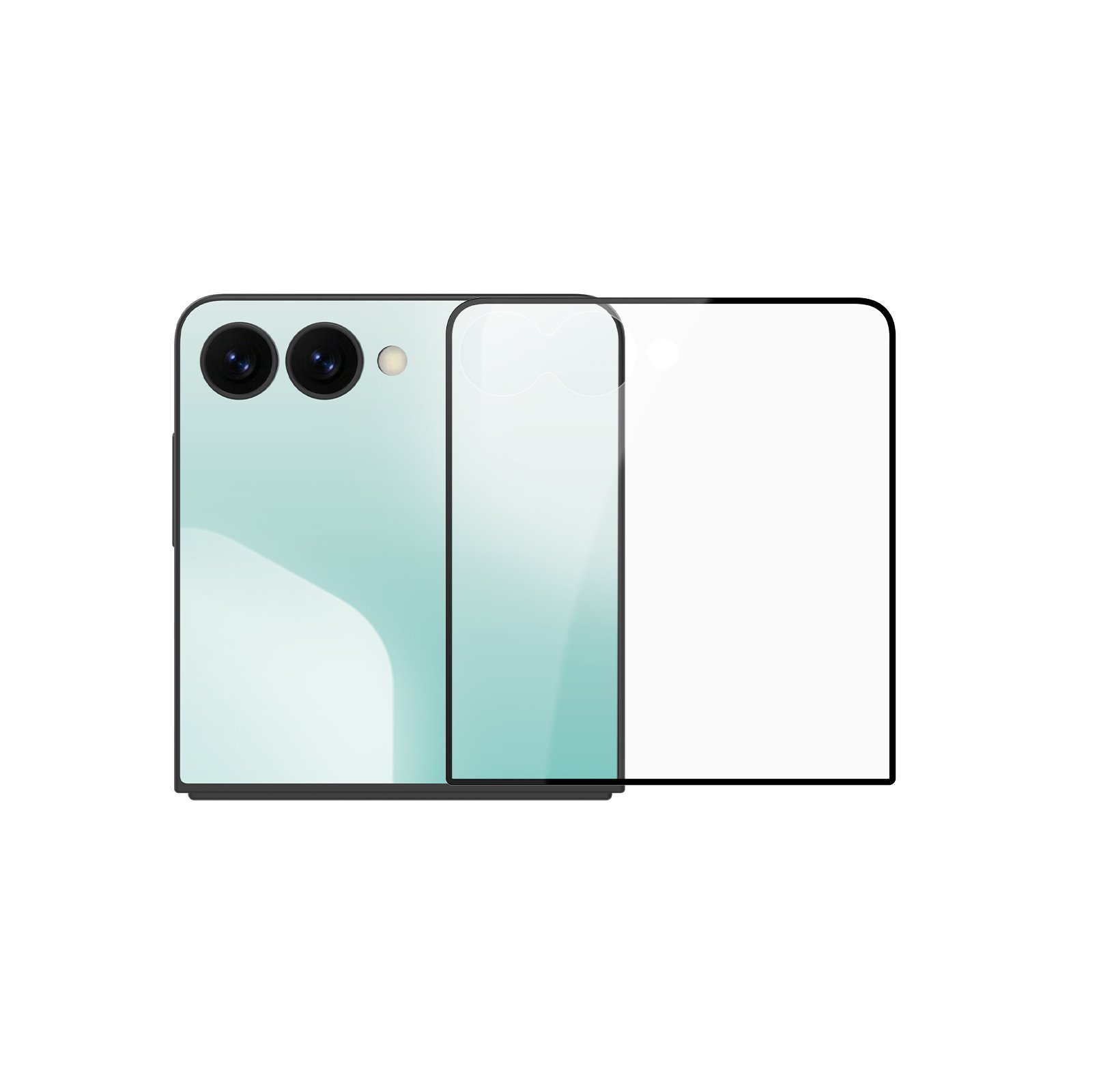 Juodas apsauginis grūdintas stiklas Nillkin Tempered Glass 2.5D CP+ PRO Juodas apsauginis grūdintas stiklas Nillkin Tempered Glass 2.5D CP+ PRO Samsung Galaxy Z Flip 7 telefonui šalia telefono galinės dalies
