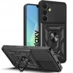 Juodas matinis dėklas Samsung Galaxy A17 4G 5G Tech Protect Camshield Pro su kamera ir stovu