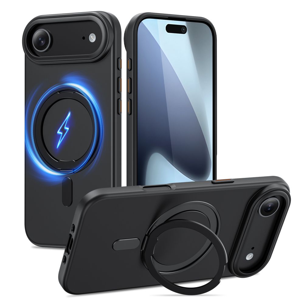 Juodas matinis dėklas Apple Iphone 17 Air Tech-Protect Magring Magsafe Juodas matinis dėklas Apple Iphone 17 Air Tech-Protect Magring Magsafe su žiedu ir magnetiniu kraunu