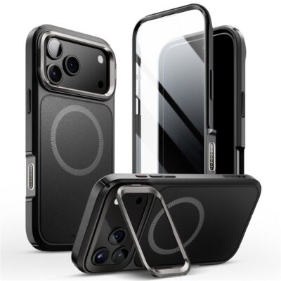 Juodas dėklas Apple Iphone 17 Pro SUPCASE IBLSN ARES FLIP MAG MAGSAFE su apsauga kamerai ir magnetiniu žiedu