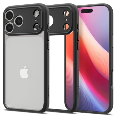 Juodas matinis dėklas Apple Iphone 17 Pro Max su permatomu dėklo pagrindu