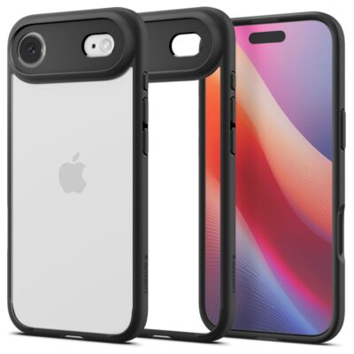 Juodas matinis dėklas Apple Iphone 17 Air Spigen Ultra Hybrid su permatomu rėmeliu