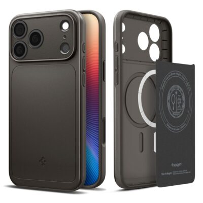 Pilkas dėklas Apple Iphone 17 Pro Spigen Thin Fit Mag Magsafe su magnetiniu tvirtinimu ir apsauga kamerai