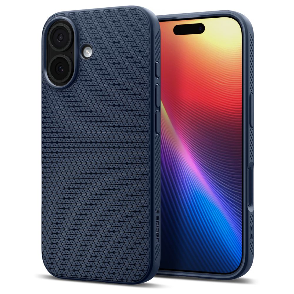 Tamsiai mėlynas dėklas Apple Iphone 17 Spigen Liquid Air Tamsiai melynas teksturinis deklas Apple Iphone 17 Spigen Liquid Air su trimatėmis trikampio formos rašto detalėmis