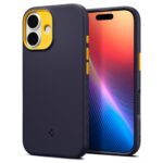 Tamsiai mėlynas dėklas Apple Iphone 17 Spigen Nano Pop Mag Magsafe su geltonais mygtukais ir kameros apvadais