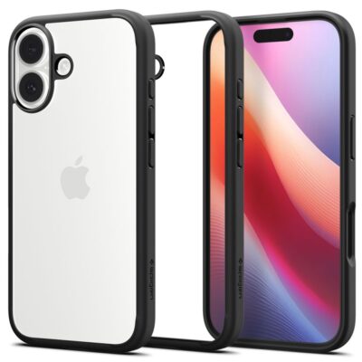 Juodas matinis dėklas Apple Iphone 17 Spigen Ultra Hybrid su skaidriu nugarėle ir juodu rėmu