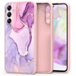 Marmurinis dėklas Samsung Galaxy S25 FE Tech-Protect Icon su rožinės ir violetinės spalvų marble efektu