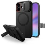 Juodas dėklas Apple Iphone 17 Tech-Protect Kevlar Aura Magsafe su kamera ir stoveliu