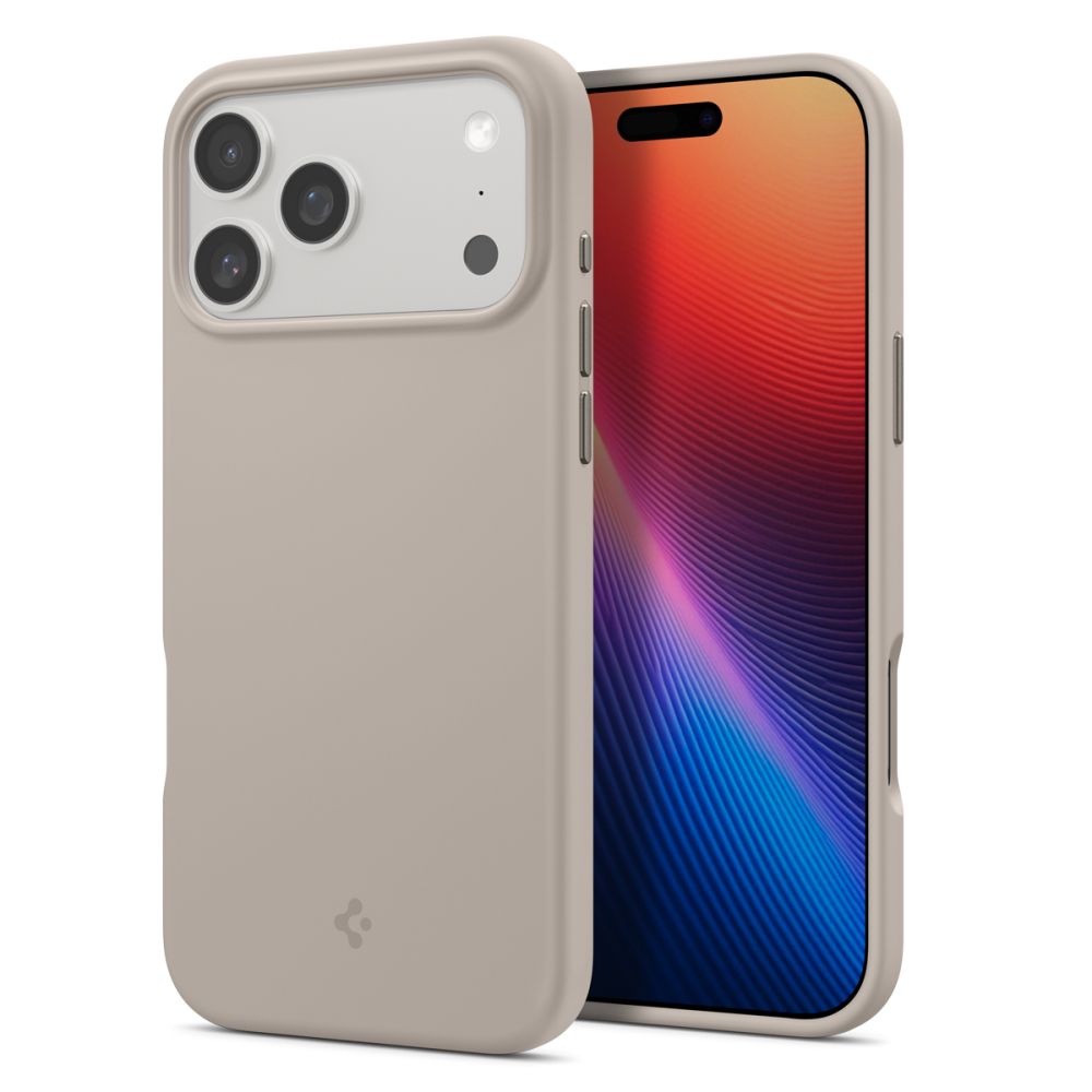 Akmens spalvos dėklas Apple Iphone 17 Pro Max Spigen Silicone Fit Magsafe Akmens spalvos dėklas Apple Iphone 17 Pro Max Spigen Silicone Fit Magsafe, uždengiantis telefono nugarėlę ir šonus