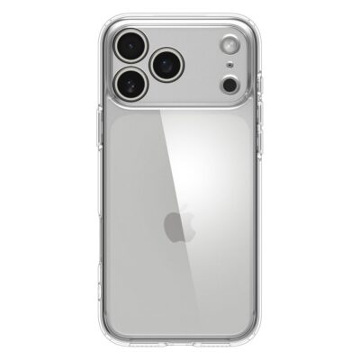 Skaidrus dėklas Apple Iphone 17 Pro Max Spigen Ultra Hybrid rodomas ant telefono nugarėlės