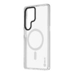 Baltas dėklas Samsung Galaxy S25 Ultra ObalMe MagNetix Outline permatomas su juodu rėmeliu aplink kameros anga