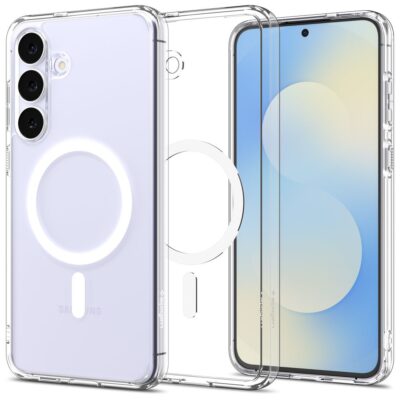 Skaidrus-baltas dėklas Samsung Galaxy S25 FE Spigen Ultra Hybrid Mag Magsafe su magnetiniu apskritimu