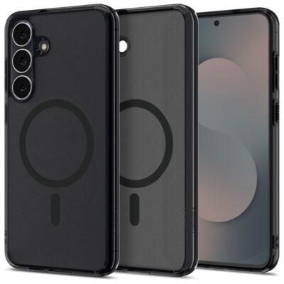 Juodas frost dėklas Samsung Galaxy S25 FE Spigen Ultra Hybrid Mag Magsafe su matiniu paviršiumi ir apsauga kamerai