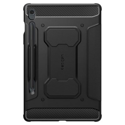 Juodas dėklas Samsung Galaxy Tab S10 Lite S9 FE 10.9 Spigen Rugged Armor su tekstūros detalėmis