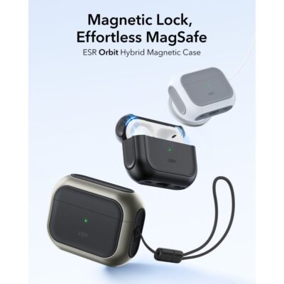 Titano spalvos dėklas Apple Airpods Pro 3 Esr Orbit Halolock Magsafe su magnetiniu užsegimu ir rankena