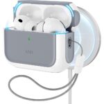Baltas deklas Apple Airpods Pro 3 su pilkos spalvos apsauga ir laikikliu