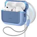 Mėlynas dėklas Apple Airpods Pro 3 Esr Orbit Halolock Magsafe su baltomis ausinėmis