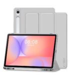 pilkas deklas galaxy tab s9 su stovu ir vieta rasikliui laikyti
