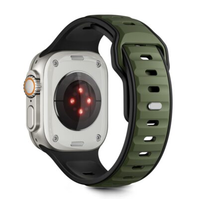 Juoda ir žalia Apple Watch apyrankė Tech-Protect Iconband Line, matomas silikoninis užsegimas ir laikrodžio nugarėlė