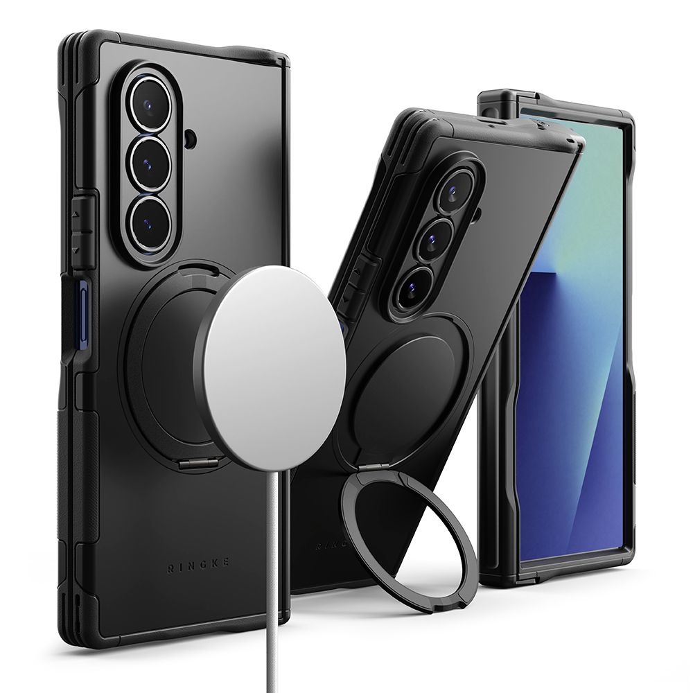 Juodas dėklas Samsung Galaxy Z Fold 7 Ringke Alles Juodas dėklas Samsung Galaxy Z Fold 7 Ringke Alles su magnetiniu laikikliu ir kamera