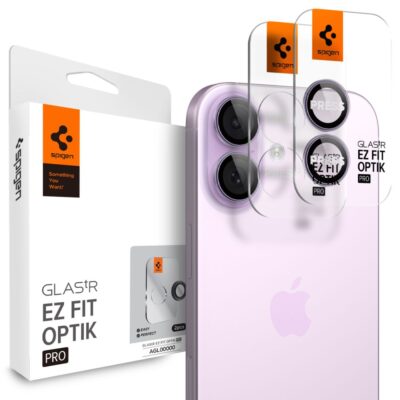 Purpurinis apsauginis stiklas galinei kamerai Apple iPhone su Spigen Optik Ez Fit 2-Pack komplektu